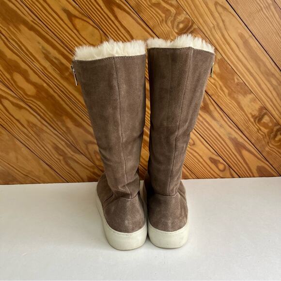 J/Slides Antonia Faux Fur Lined Waterproof Suede Tall Boot Taupe - Picture 4 of 6